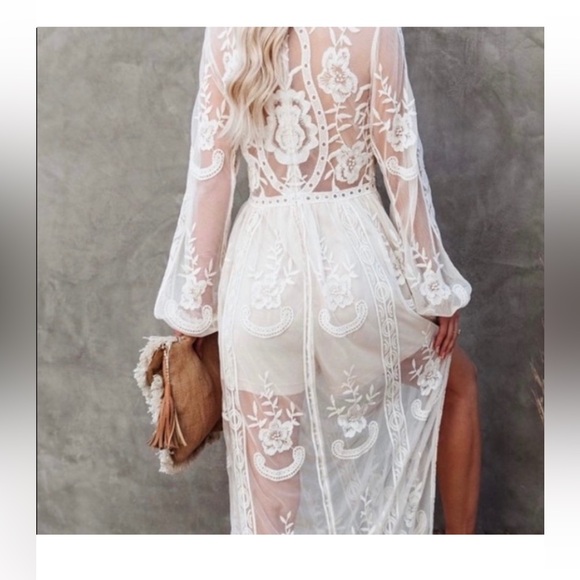 White/Ivory Lace Maxi Romper Dress - Picture 2 of 10
